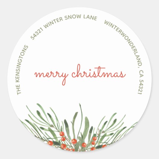 緑エレガントの果実メリークリスマス ラウンドシール (正面)