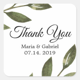 緑エレガントの枝結婚Airy's Thank You スクエアシール