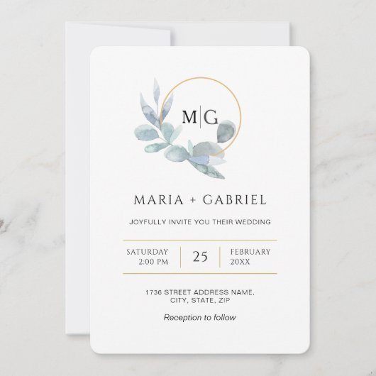 緑エレガントの枝。ウェディング 招待状 (正面)