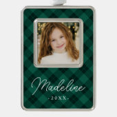 緑エレガントの格子模様 シルバープレートフレームオーナメント (正面)