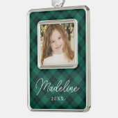 緑エレガントの格子模様 シルバープレートフレームオーナメント (左)