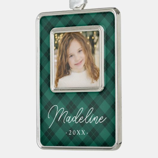 緑エレガントの格子模様 シルバープレートフレームオーナメント (左)