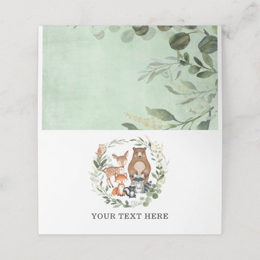 緑エレガントの森の赤ん坊の動物誕生日 プレイスカード (外部開封)