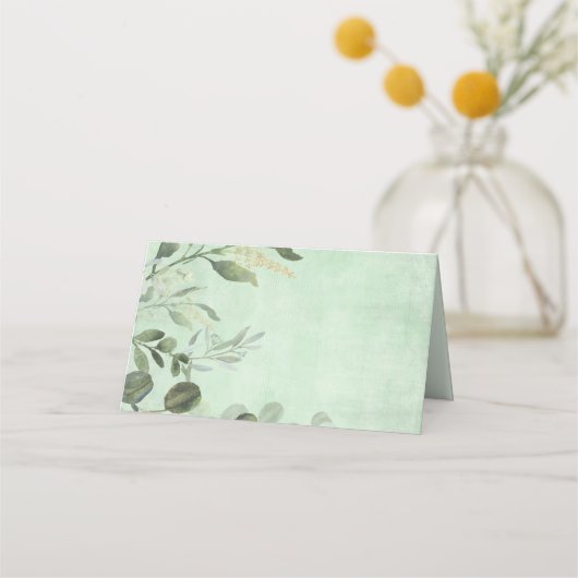 緑エレガントの森の赤ん坊の動物誕生日 プレイスカード (裏面)