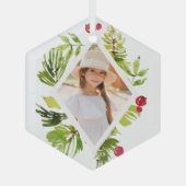 緑エレガントの植物写真ホリデー ガラスオーナメント (正面)