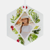 緑エレガントの植物写真ホリデー ガラスオーナメント (裏面)