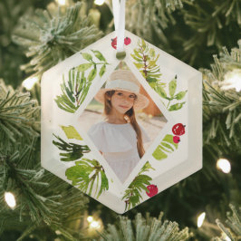 緑エレガントの植物写真ホリデー ガラスオーナメント