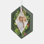 緑エレガントの植物写真ホリデー ガラスオーナメント (正面左)