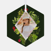 緑エレガントの植物写真ホリデー ガラスオーナメント (裏面)