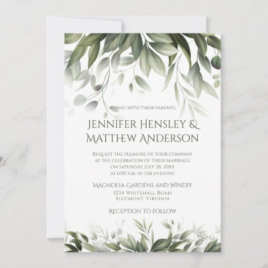 緑エレガントの植物学 – ライトオリーブグリーン 招待状 (正面)