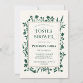 緑エレガントの植物性フォスター気にシャワー 招待状 (正面)