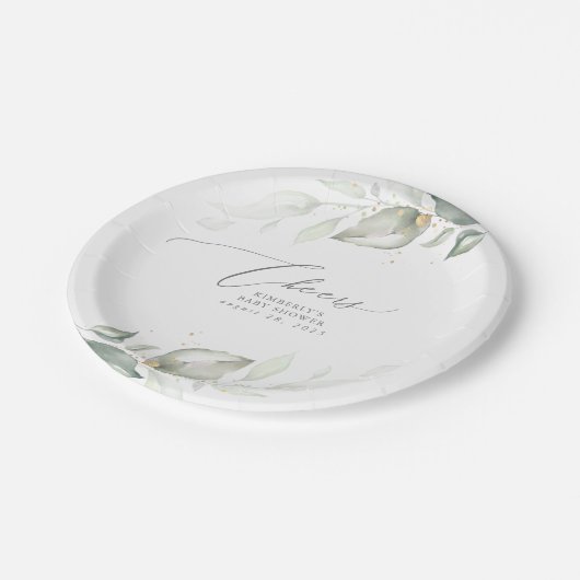 緑エレガントの水の色の夢の赤ちゃんシャワー ペーパープレート (アングル)