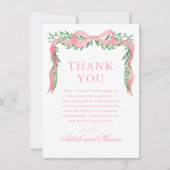 緑エレガントの男の子の赤ちゃんシャワー付きピンクボウ サンキューカード (正面)