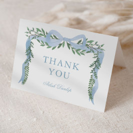 緑エレガントの男の子の赤ちゃんシャワー付きブルーボウ サンキューカード