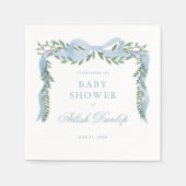 緑エレガントの男の子の赤ちゃんシャワー付きブルーボウ スタンダードカクテルナプキン (正面)