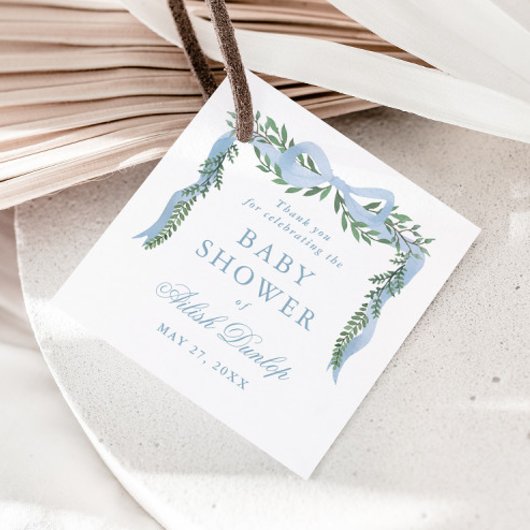 緑エレガントの男の子の赤ちゃんシャワー付きブルーボウ フェイバータグ