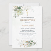 緑エレガントの男の赤ちゃん式への献身 招待状 (正面)