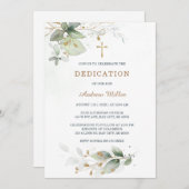 緑エレガントの男の赤ちゃん式への献身 招待状 (正面/裏面)