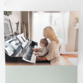 緑エレガントの白いホリーと書道写真 三つ折りクリスマスカード (内部最初)