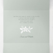 緑エレガントの白いホリーと書道写真 三つ折りクリスマスカード (内部中)