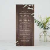 緑エレガントの納屋の木の素朴な結婚式プログラム メニュー (スタンド正面)