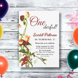 緑エレガントの素朴バラフローラ1st誕生日 招待状