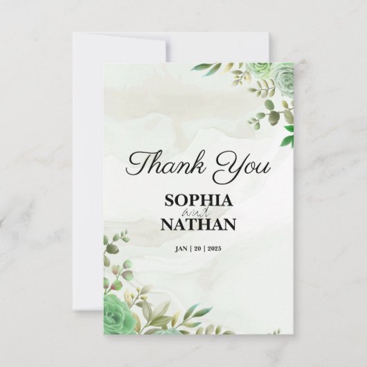 緑エレガントの結婚サンキューカード サンキューカード (正面)