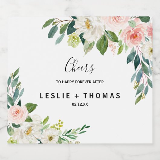 緑エレガントの結婚フローラきらめくワインラボ スパークリングワインラベル (シングルラベル)