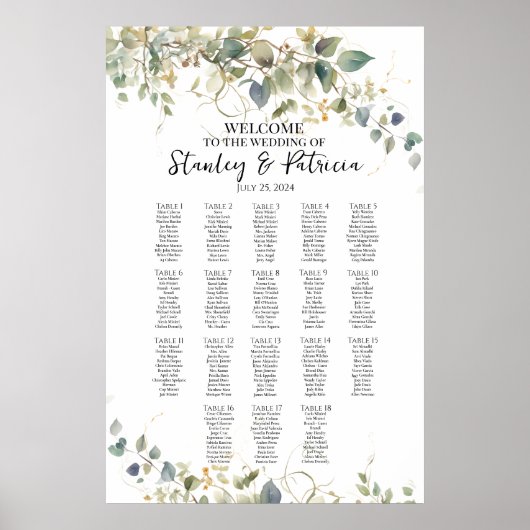 緑エレガントの結婚座席表18表 ポスター (正面)