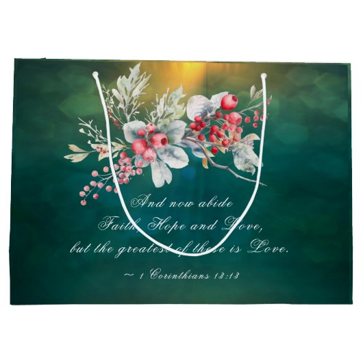 緑エレガントの聖書の冬の結婚フローラ ラージペーパーバッグ (裏面)