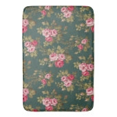 緑エレガントの背景にヴィンテージピンクのバラ バスマット (正面縦)