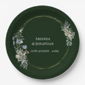 緑エレガントの花とキノコのリース結婚ズ ペーパープレート (正面)