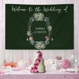 緑エレガントの花とキノコのリース結婚ズ 横断幕