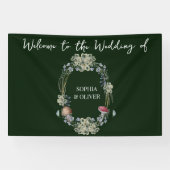 緑エレガントの花とキノコのリース結婚ズ 横断幕 (横)