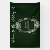 緑エレガントの花とキノコのリース結婚ズ 横断幕 (縦)