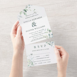 緑エレガントの葉のアンパサ結婚ンド オールインワン招待状