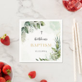 緑エレガントの葉のバプテスマ スタンダードカクテルナプキン (インサイチュ)