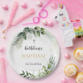 緑エレガントの葉のバプテスマ ペーパープレート (パーティー)