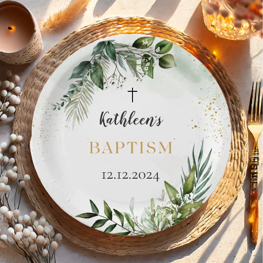 緑エレガントの葉のバプテスマ ペーパープレート