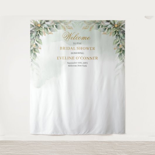 緑エレガントの葉のブライダルシャワー背景 タペストリー (正面)