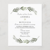 緑エレガントの葉の予算結婚式の招待 (正面)