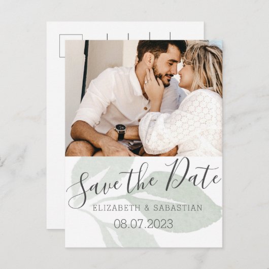 緑エレガントの葉の水の色の保存日付 案内ポストカード (正面/裏面)