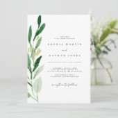 緑エレガントの葉の水の色結婚 招待状 (スタンド正面)