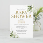 緑エレガントの葉の金ゴールドレターベイビーシャワー 招待状 (スタンド正面)