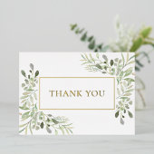 緑エレガントの葉の金箔サンキューカード 箔招待状 (立ち正面)