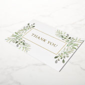 緑エレガントの葉の金箔サンキューカード 箔招待状 (回転した状態)