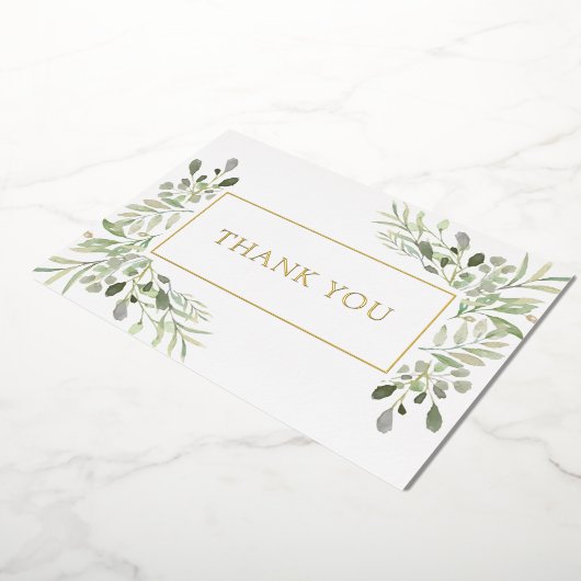 緑エレガントの葉の金箔サンキューカード 箔招待状 (回転した状態)