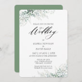緑エレガントの葉結婚式招待状 招待状 (正面/裏面)