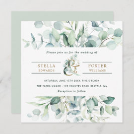 緑エレガントの葉金ゴールドアンパサ結婚ンド 招待状