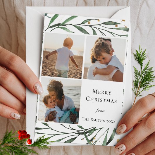 緑エレガントの葉金ゴールド紙吹雪水色 シーズンカード